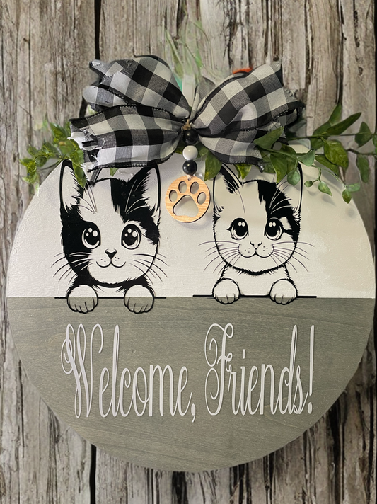 Kittens Welcome Friends door sign